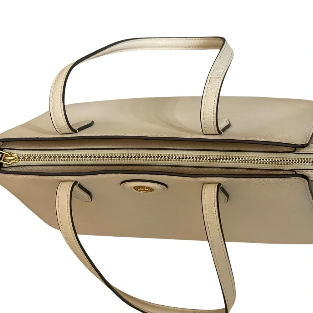 TORY BURCH Small Robinson Pebble Leather Tote in New Cream